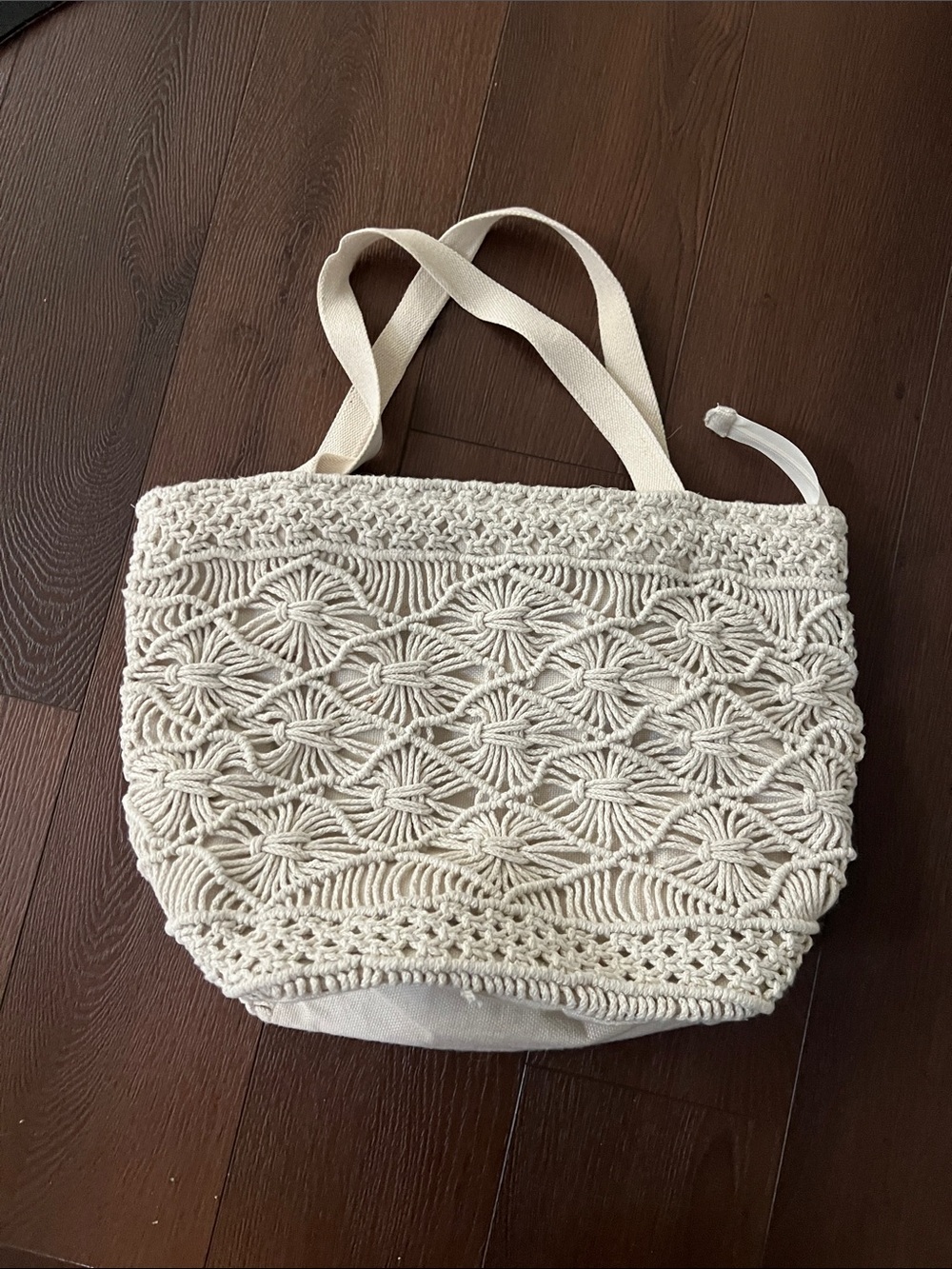 Handwoven Cream Crochet insulated Bag with Shoulder Straps
